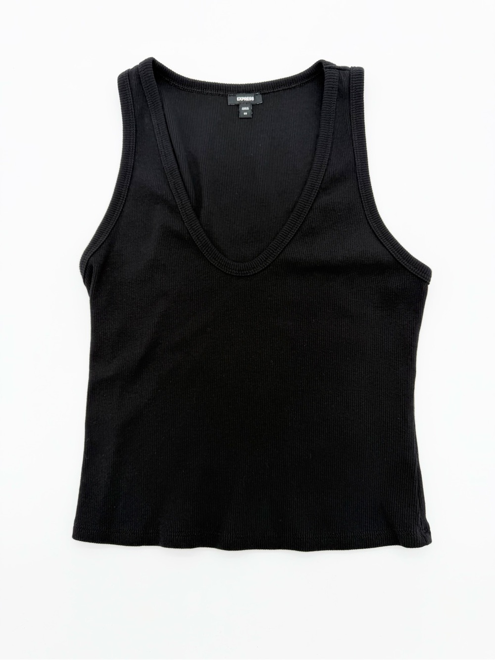 Express XS Black Ribbed V-Neck Tank - Women